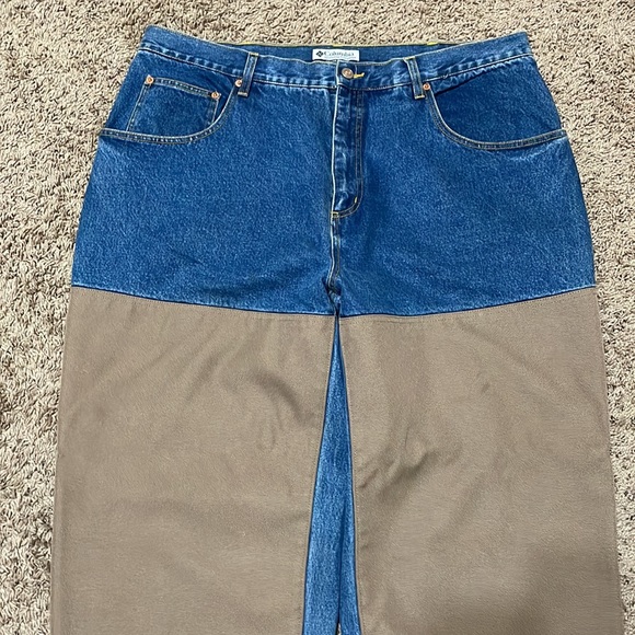 Columbia Men’s Size 40x32 Brush Briar Hunting Pants Canvas Denim Jeans Blue Tan - Picture 2 of 12